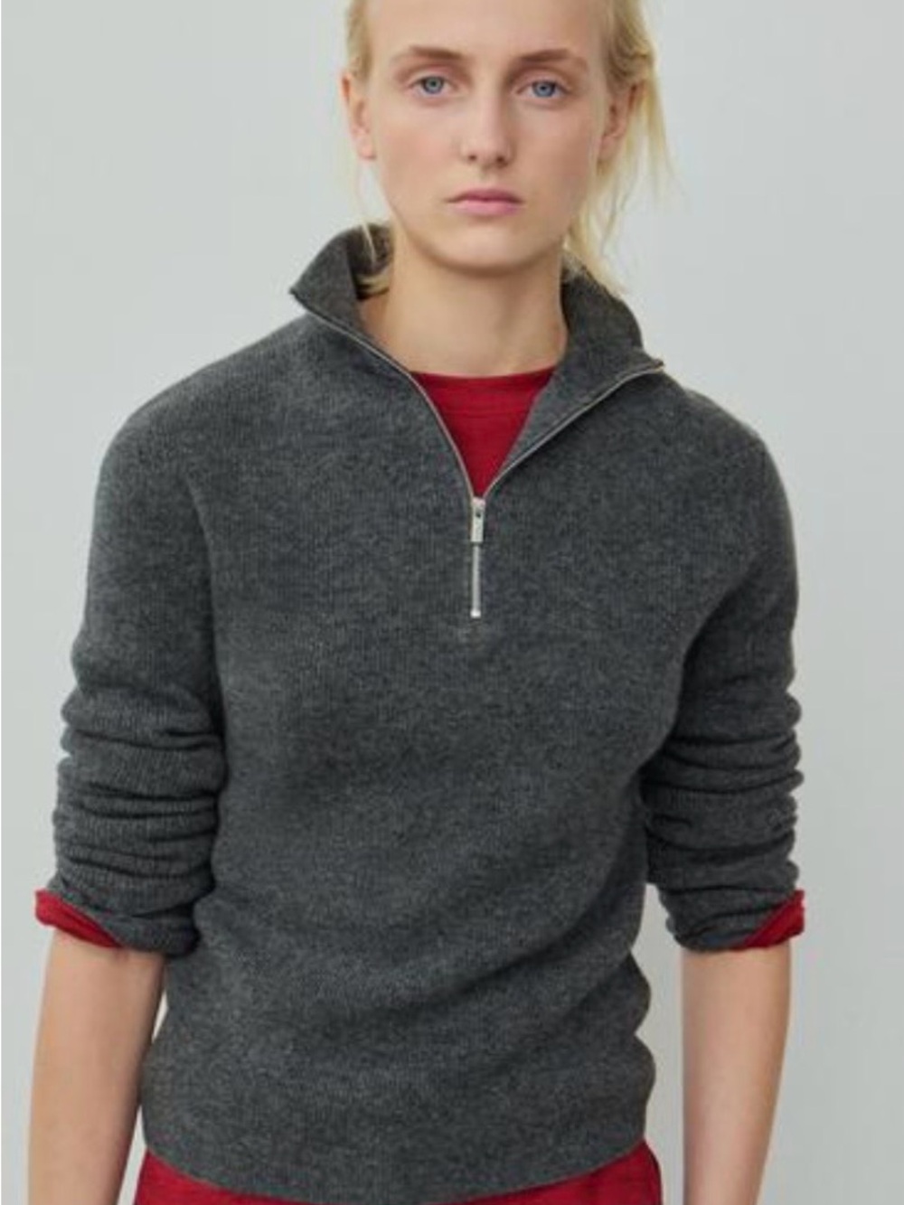 Oliver Perry Unisex 100% Cashmere Charcoal Zip-Up Sweater - Classic Half Zip